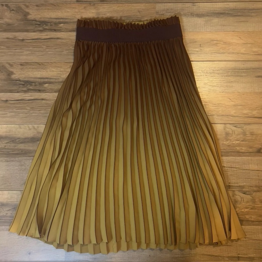 Aritzia Babaton Westin Brown Gold Gradient Ombré Pleated Midi Skirt Small
